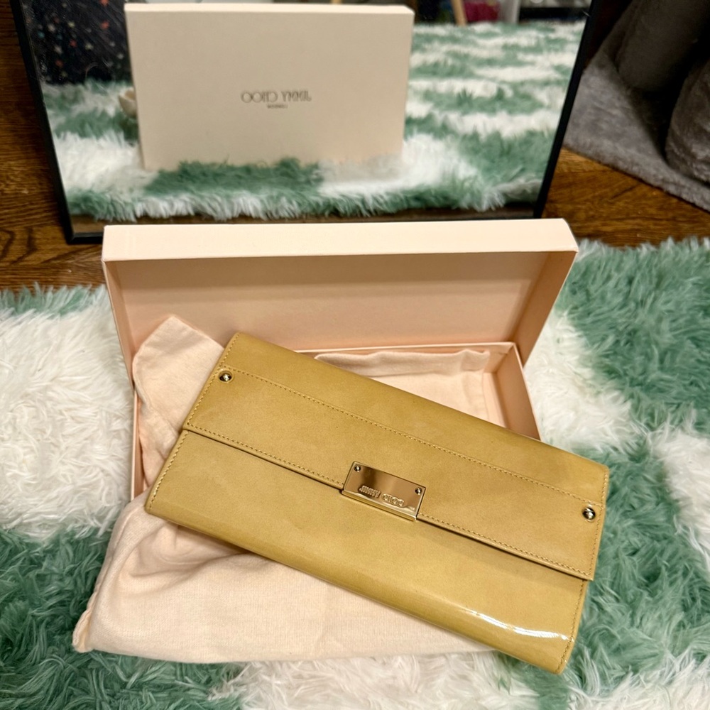 Jimmy Choo Tan Leather Clutch with Metal Clasp